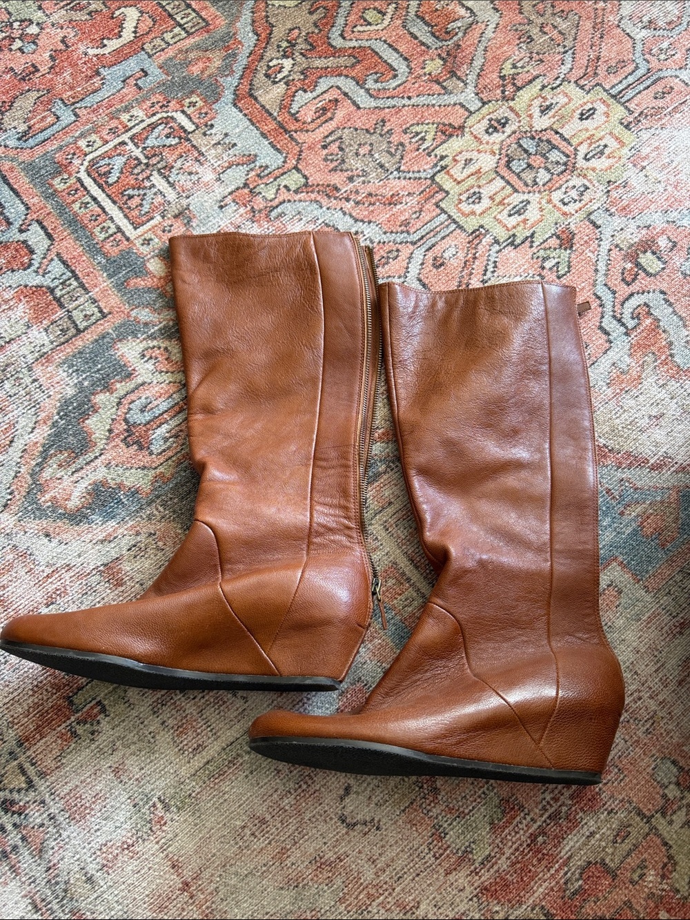 bp Cognac Tall Wedge Leather Boots